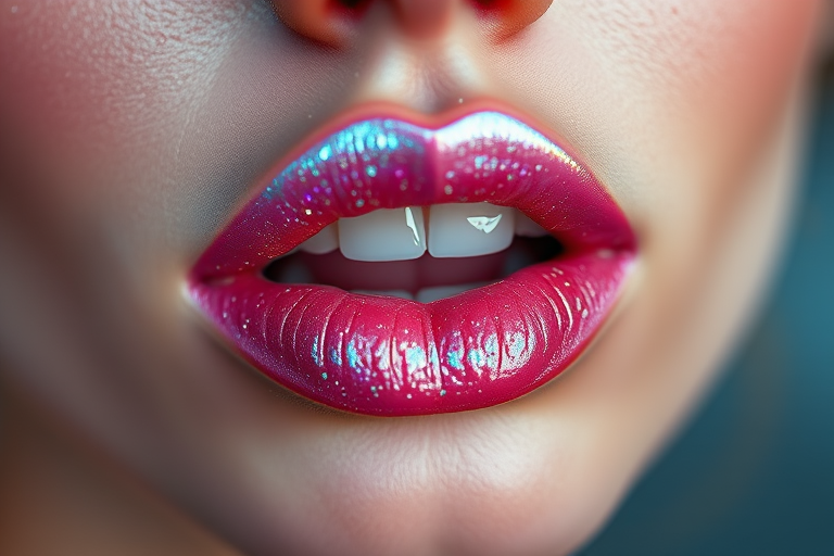 Ethereal "Holographic Dream" lip topper transforms any lip color with its iridescent, color-shifting particles, adding a magical and otherworldly element to any look