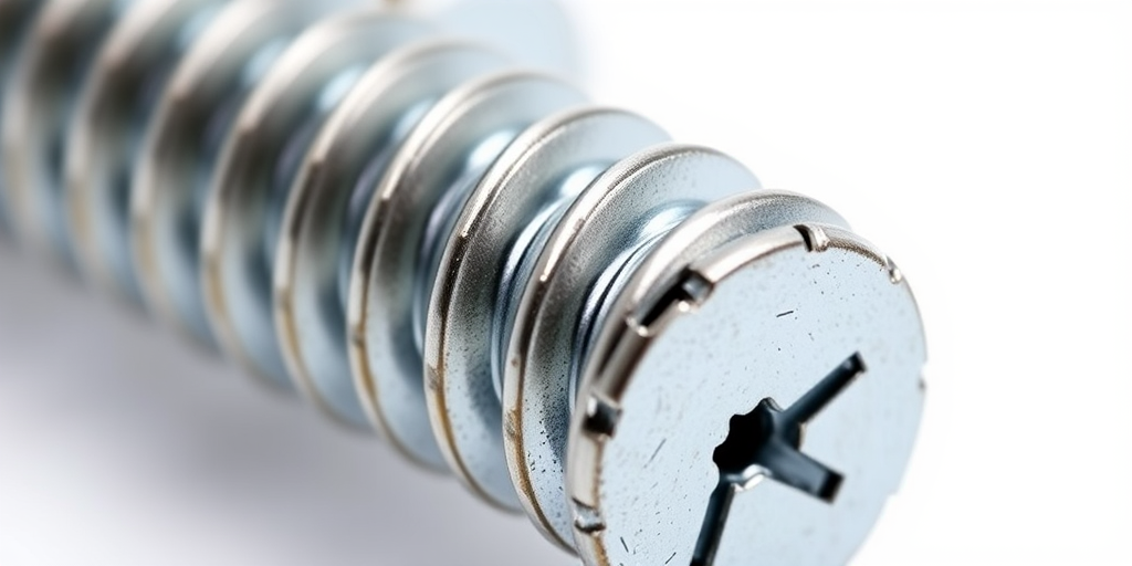 Create a high-resolution illustration of a detailed screw with a flat head, showing the helical threads clearly, using a DSLR camera with a macro lens, aperture set to f/8, ISO 100, and a clean white background for enhanced contrast and clarity.