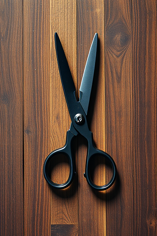 Create a high-resolution image of a pair of scissors, using a DSLR camera with a 50mm lens, aperture set to f/2.8, ISO 100, shot from a top-down view, with soft natural lighting to enhance details and clarity.