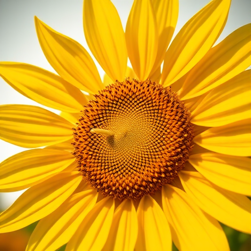 Create a high-resolution image of a bright yellow sun with pointed petals, use a Canon EOS R camera, aperture f/8, shutter speed 1/250s, ISO 100, taken from a slightly low angle with a soft focus background for artistic effect.