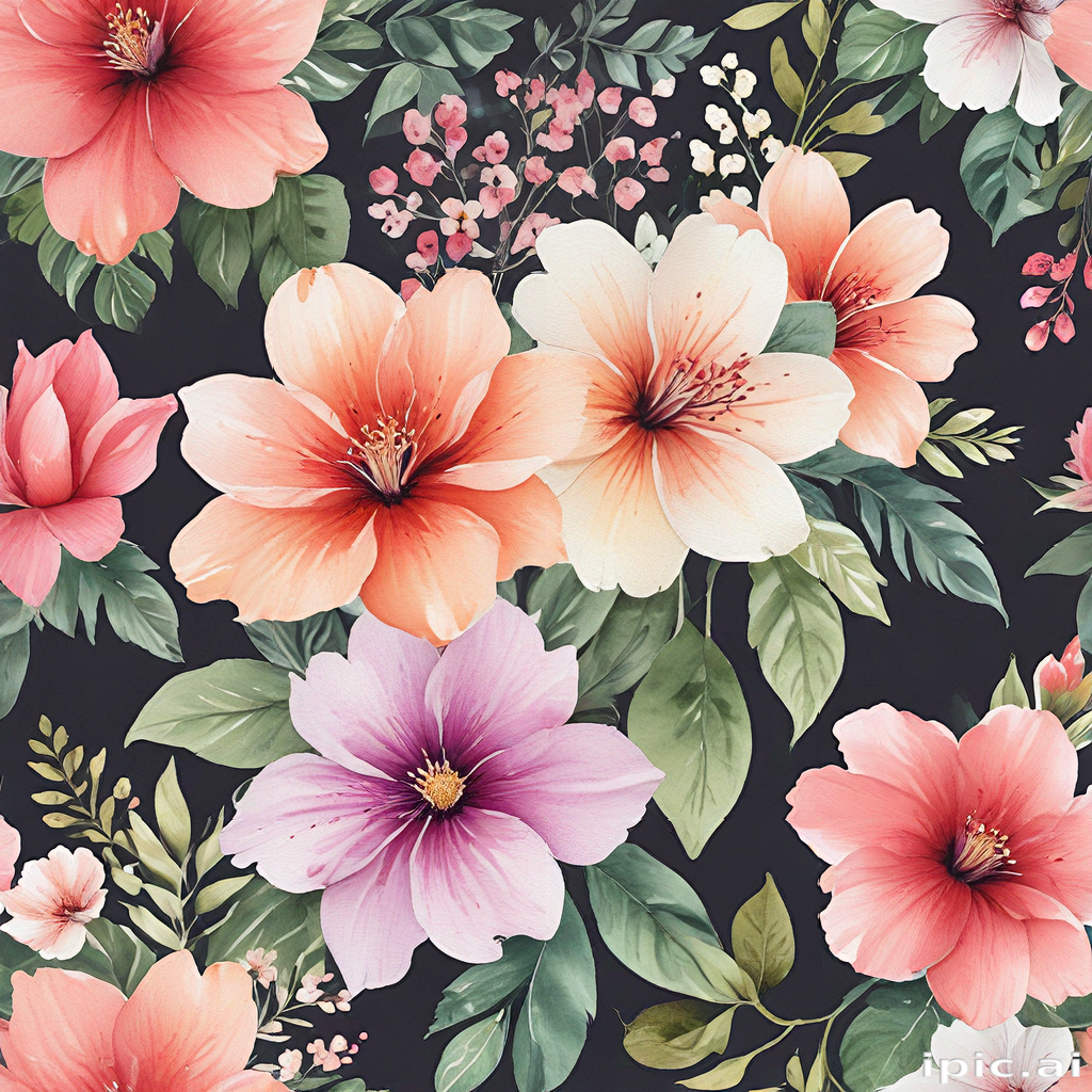 Vibrant Floral Pattern Featuring Colorful Hibiscus and Delicate Green ...