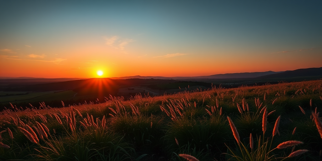 Generate a high-quality image of a serene landscape during golden hour with vibrant colors and soft lighting, using a DSLR camera, 50mm lens, aperture f/1.8, ISO 100, and a low-angle view to enhance depth and detail.