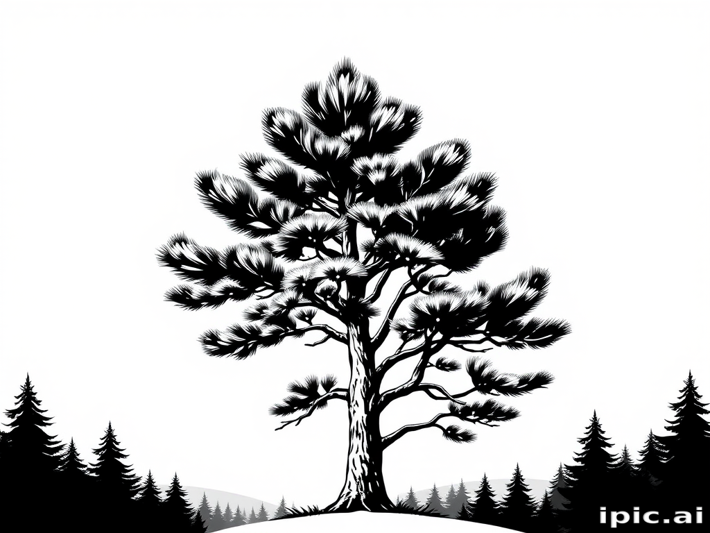 black and white pine tree clipart