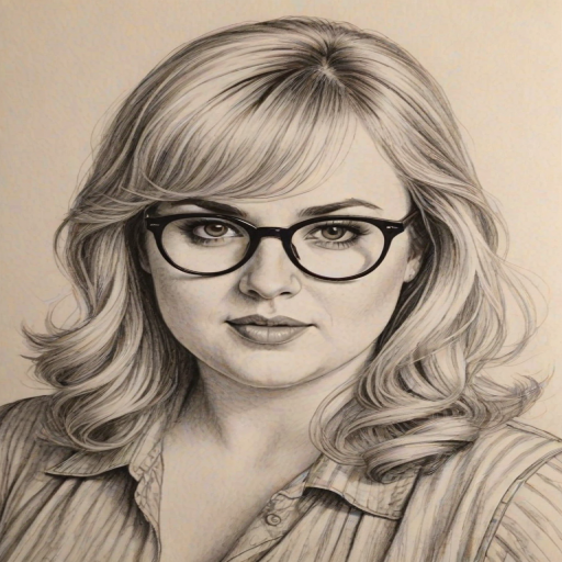 Lovely Rebel Wilson, pencil sketch, portrait of Beauteous woman 1975s in glasses, hair style beatnik, outline, clear lines, fine lines, 8k