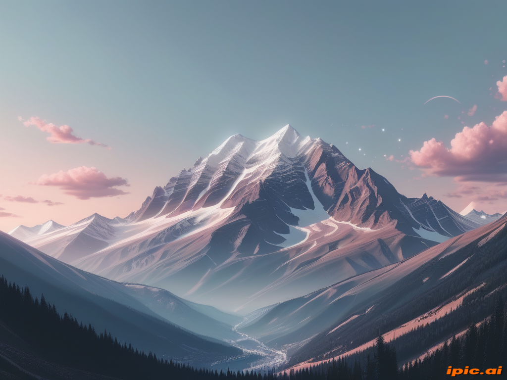 Majestic Snow-Capped Mountain Peaks Under a Soft Pastel Sky at Dusk