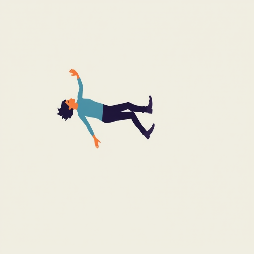 Create a minimalistic vector illustration of a falling person, captured with a 50mm lens at f/2.8, ISO 100, in natural light, using a DSLR camera for sharp clarity and vibrant colors.