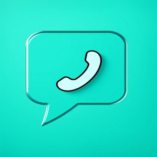 create a vector graphic of a phone icon inside a speech bubble with a teal background, using a 50mm lens, aperture f/2.8, ISO 100, and high dynamic range photography for enhanced clarity and detail, shot from a slightly elevated angle to emphasize depth