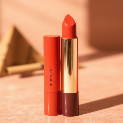 Terracotta lip crayon dubbed "Desert Sunset," combining warmth and earthiness in a creamy, buildable formula