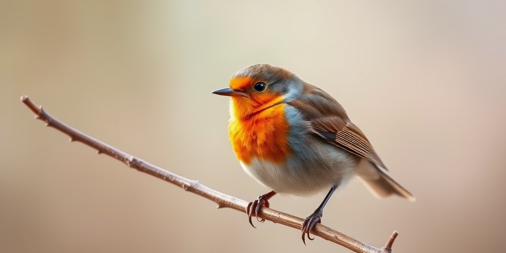 A close-up shot of a robin perched on a branch, captured with a Canon EOS 90D, 100mm f/2.8 macro lens, ISO 200, aperture f/4, shutter speed 1/200s, natural light, shallow depth of field, soft bokeh background.