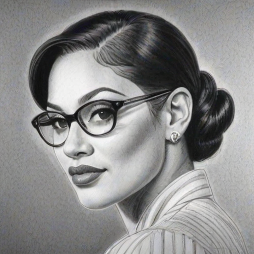 Delightful Keke Wyatt, pencil sketch, portrait of Dazzling woman 1951s in glasses, hair style beatnik, outline, clear lines, fine lines, 8k