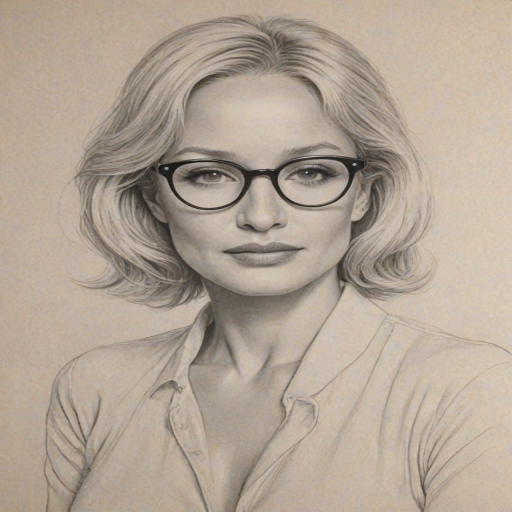 Bewitching Ellen Barkin, pencil sketch, portrait of Graceful woman 1942s in glasses, hair style beatnik, outline, clear lines, fine lines, 8k