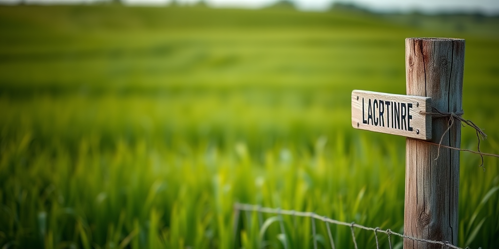 photograph of a wooden fence post with signs in a lush green field, shallow depth of field, 50mm lens, f/2.8 aperture, ISO 200, natural lighting, taken with a DSLR camera