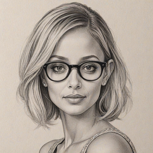 Alluring Nicole Richie, pencil sketch, portrait of Radiant woman 1950s in glasses, hair style beatnik, outline, clear lines, fine lines, 8k