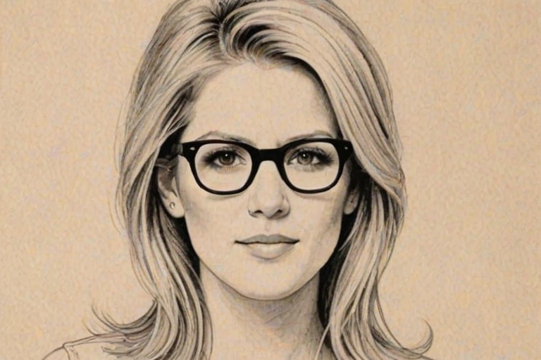 Attractive Dixie Chicks, pencil sketch, portrait of Splendid woman 1971s in glasses, hair style beatnik, outline, clear lines, fine lines, 8k