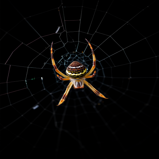 macro shot of a spider on a web against a dark background, aperture f/2.8, shutter speed 1/200s, ISO 100, 85mm lens, tripod mounted, natural lighting, focus on spider details