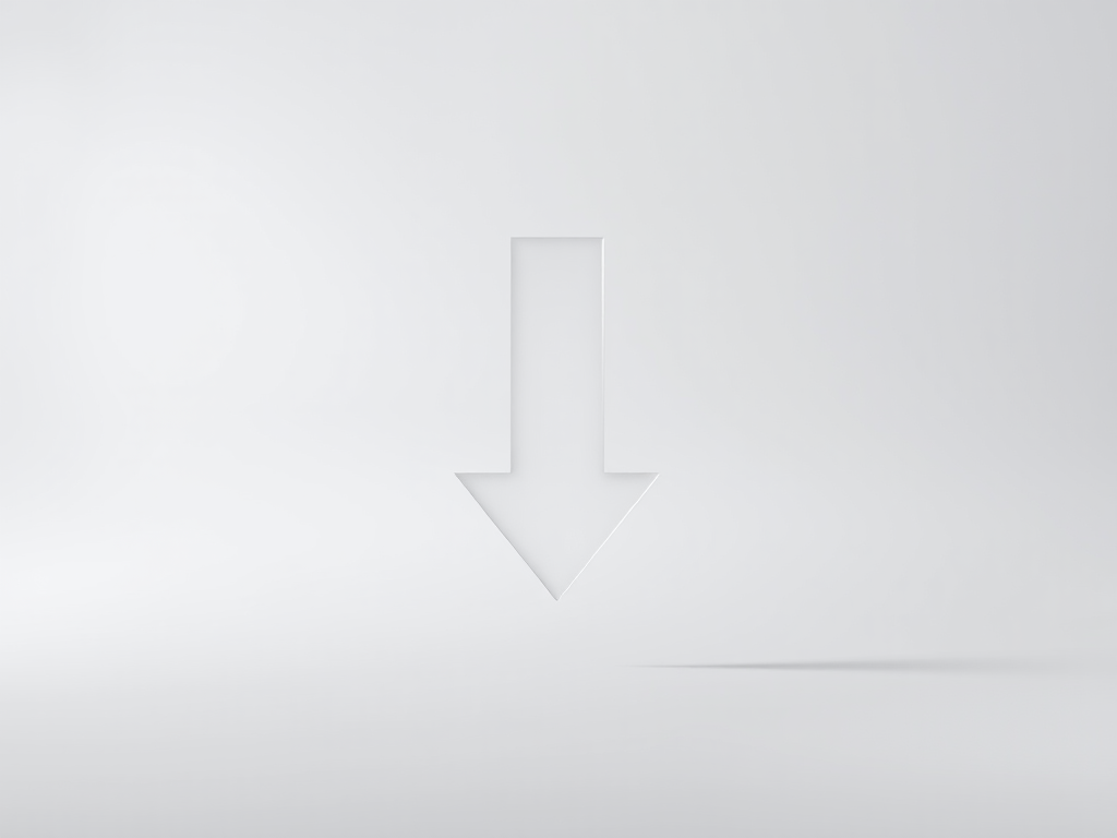 Create a high-resolution image of a simple downward arrow, using a Canon EOS R5 camera, 50mm lens, f/2.8 aperture, 1/200 sec shutter speed, in a clean studio environment with soft lighting and a subtle gradient background.