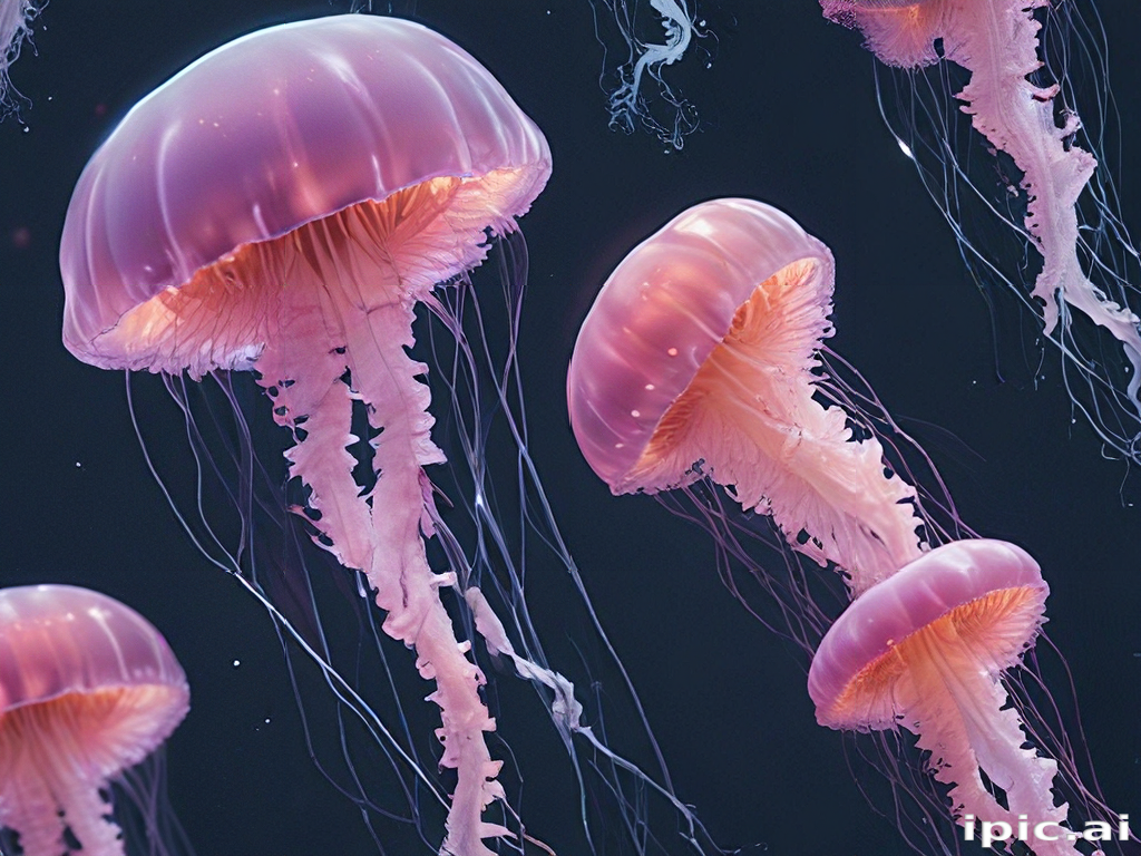Graceful Jellyfish Swimming Elegantly in the Deep Ocean Waters at Night