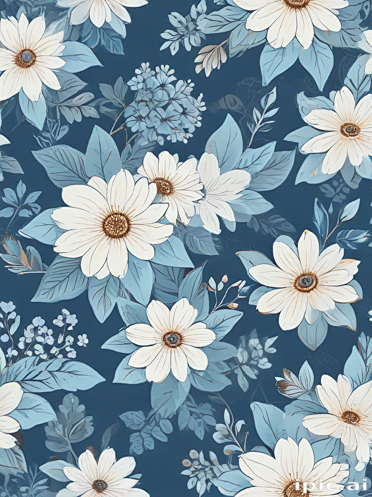 Elegant Floral Pattern Featuring White Flowers Against a Deep Blue ...