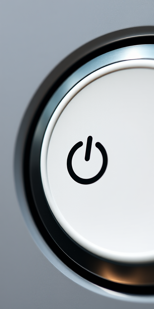Create a high-resolution image of a power button icon with a minimalist design, using a Canon EOS R5 camera, 50mm lens, f/2.8 aperture, 1/200s shutter speed, and natural lighting to enhance the clarity and detail.