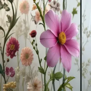 flowers behind glass wallpaper