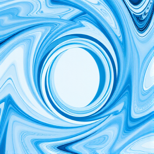 Create an abstract image of an oval shape surrounded by swirling lines in varying shades of blue and white, with a focus on texture, shot with a Canon EOS R5, 50mm lens, f/1.8 aperture, ISO 100, at a slight overhead angle to emphasize depth.