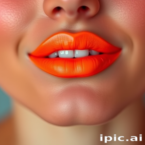 Bright neon orange lips with a semi-matte finish, exuding energy and vibrancy, perfect for a retro-inspired summer festival look