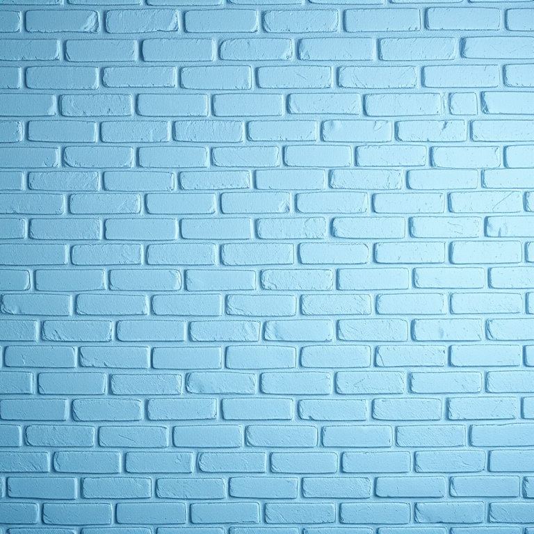 Create a high-resolution texture of a light blue brick wall, using a Canon EOS R5 camera with a 50mm lens, aperture set to f/8, ISO 100, captured from a straight-on angle with soft diffused lighting to enhance detail and color vibrancy.