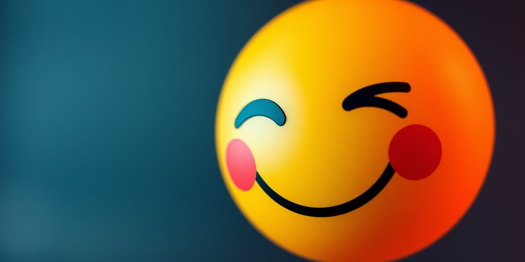 Create a high-resolution image of a playful wink emoji with a heart, using a 50mm lens, f/1.8 aperture, ISO 100, soft lighting, and a shallow depth of field in a digital format.