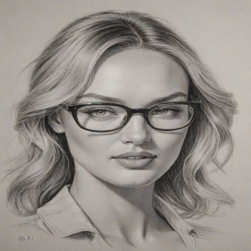 Comely Candice Swanepoel, pencil sketch, portrait of Resplendent woman 1942s in glasses, hair style beatnik, outline, clear lines, fine lines, 8k