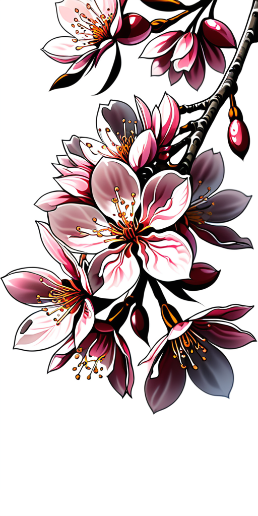Beautiful Cherry Blossom Branch with Delicate Pink and White Flowers