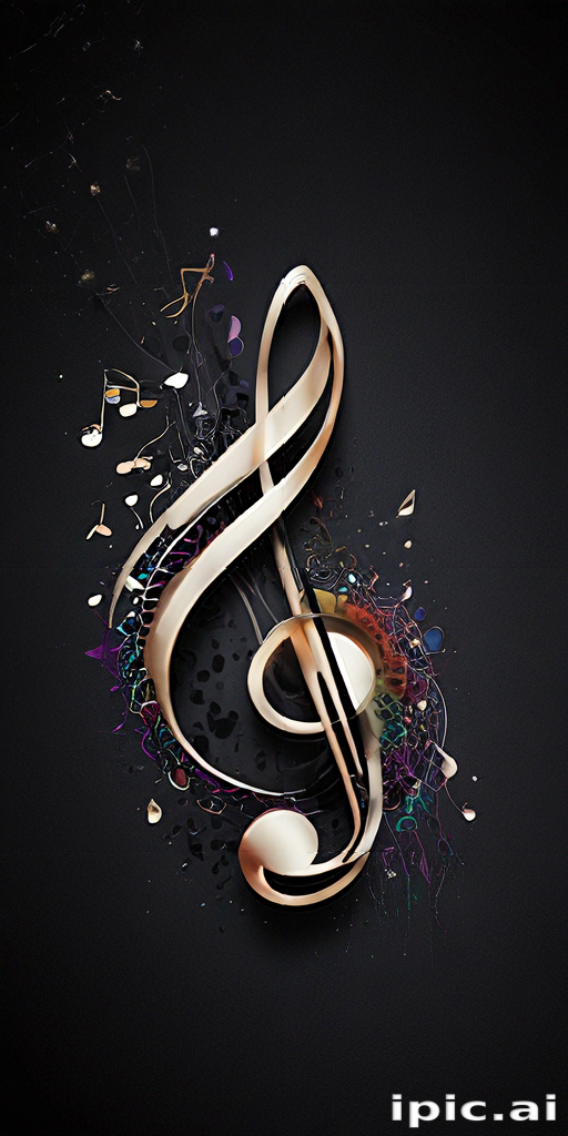Elegant Musical Note Design with Colorful Swirls and Artistic Elements