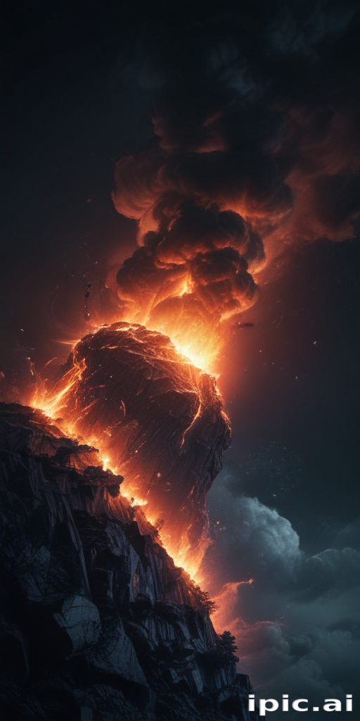 Majestic Eruption: A Volcanic Mountain Spewing Lava and Ash into the Sky