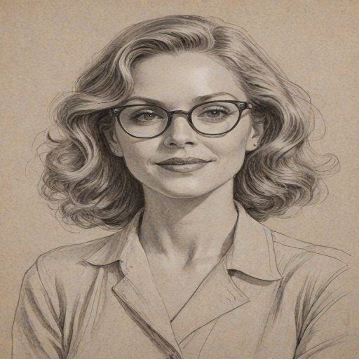Graceful Ally Walker, pencil sketch, portrait of Wonderful woman 1931s in glasses, hair style beatnik, outline, clear lines, fine lines, 8k