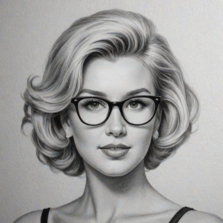 Dazzling Savannah Chrisley, pencil sketch, portrait of Alluring woman 1950s in glasses, hair style beatnik, outline, clear lines, fine lines, 8k