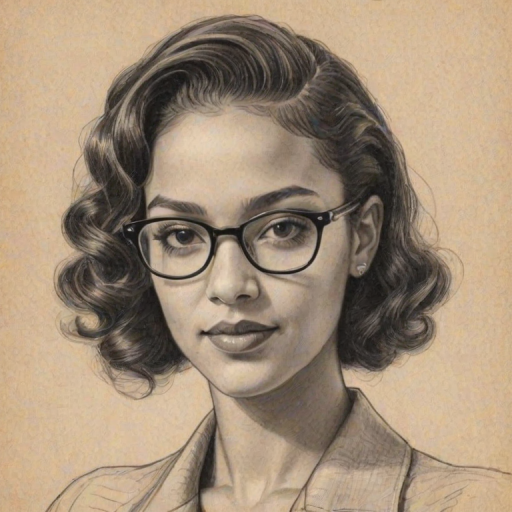 Enchanting Samantha Logan, pencil sketch, portrait of Sublime woman 1930s in glasses, hair style beatnik, outline, clear lines, fine lines, 8k