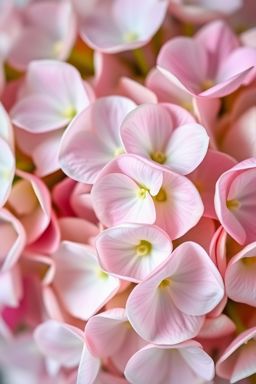 close-up of a hydrangea flower bouquet in soft pastel colors, f/2.8 aperture, 100mm macro lens, natural light, DSLR camera, shallow depth of field, vibrant colors, high resolution
