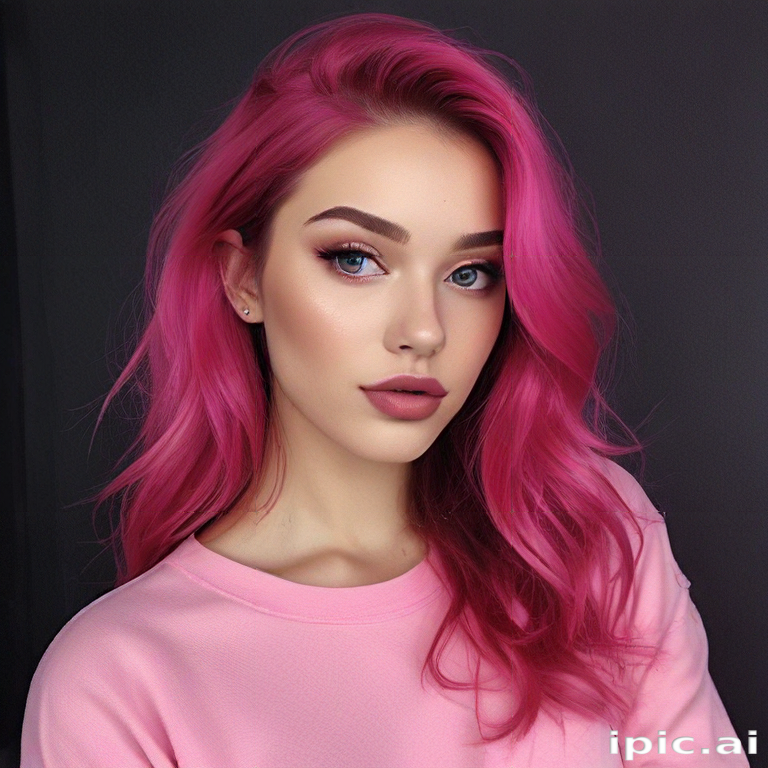 Striking Portrait of a Young Woman with Vibrant Pink Hair and Makeup