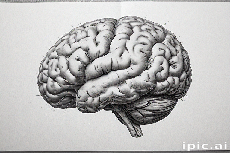 Intricate Black and White Illustration of a Human Brain on Paper