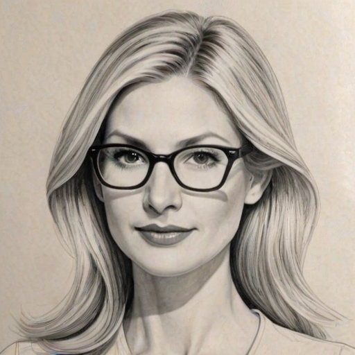 Superb Kelly Rutherford, pencil sketch, portrait of Wonderful woman 1973s in glasses, hair style beatnik, outline, clear lines, fine lines, 8k