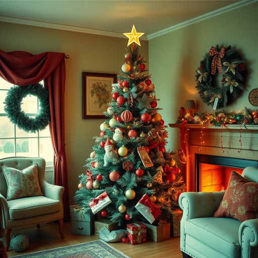 a vintage christmas tree in a cozy room