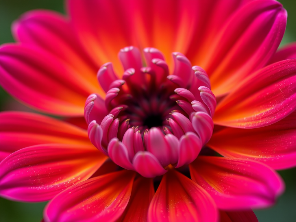 Generate a high-resolution image of a stylized flower in vibrant colors with a macro lens, f/2.8 aperture, 100mm focal length, ISO 200, soft focus background, shot from a slightly elevated angle using a DSLR camera.