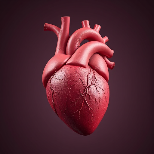 Create a highly detailed 3D rendering of a human heart with intricate vascular structures and a soft gradient background, using a Canon EOS R5, 50mm lens, f/1.8 aperture, ISO 100, 1/200 sec shutter speed, in a studio lighting setup to enhance texture and depth.