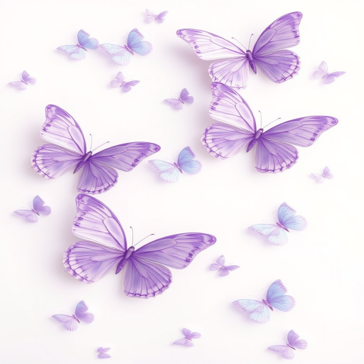 Create a soft pastel background with light purple butterflies scattered throughout. The butterflies should have delicate wings with hints of blue and white, giving a gentle and serene feel to the image.