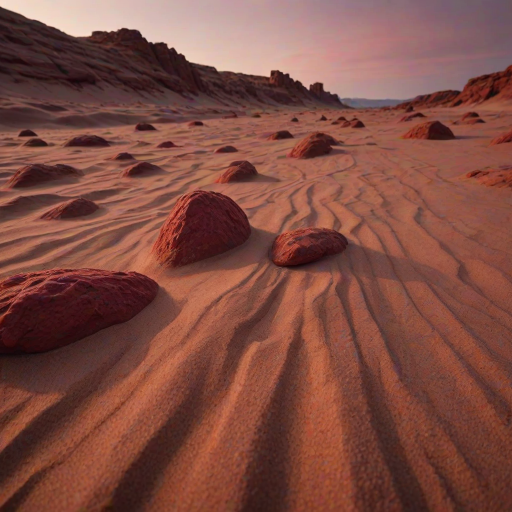 scenery, sand, rock, sky, red colors, depth of field, highly detailed, cinematic lighting, aesthetic