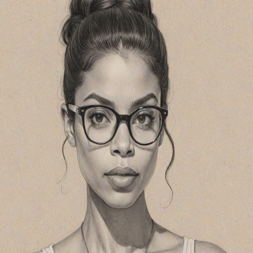 Alluring Susan Kelechi Watson, pencil sketch, portrait of Enticing woman 1962s in glasses, hair style beatnik, outline, clear lines, fine lines, 8k