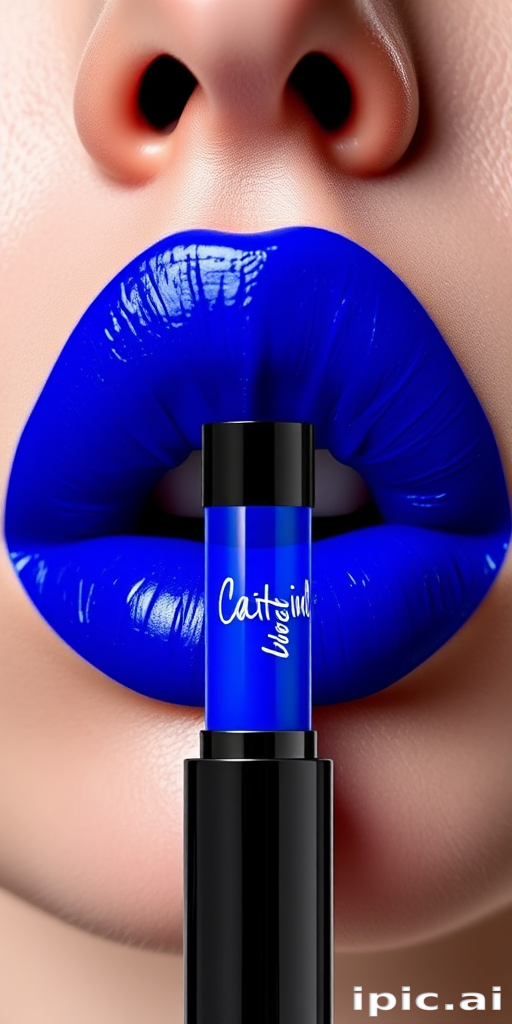 Bold "Electric Blue" liquid lipstick makes a statement with its intense, long-lasting color and precise application, perfect for avant-garde fashion and artistic expression