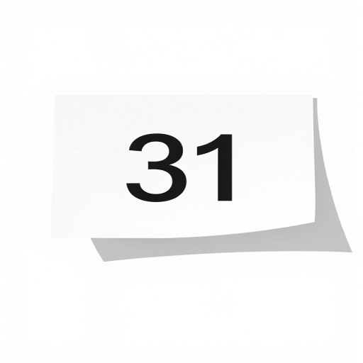 Create a high-resolution digital illustration of a minimalist calendar page showing the date "31" in a modern sans-serif font, with a red header and a folded corner, shot with a Canon EOS R5 at f/8, ISO 100, 50mm lens, in natural light for a clean and bright look.