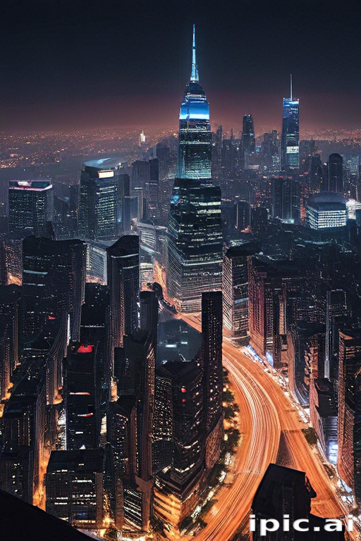 Stunning Nighttime View of a Vibrant City Skyline Illuminated by Lights