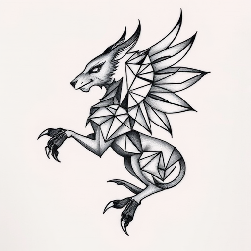 Geometric animal tattoo breaking down a majestic creature into interconnected shapes and lines, creating a striking balance between recognizable form and abstract design