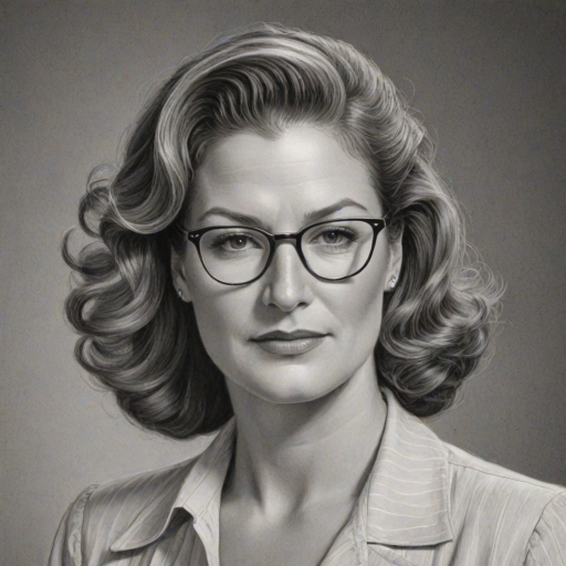 Exquisite Ana Gasteyer, pencil sketch, portrait of Superb woman 1937s in glasses, hair style beatnik, outline, clear lines, fine lines, 8k
